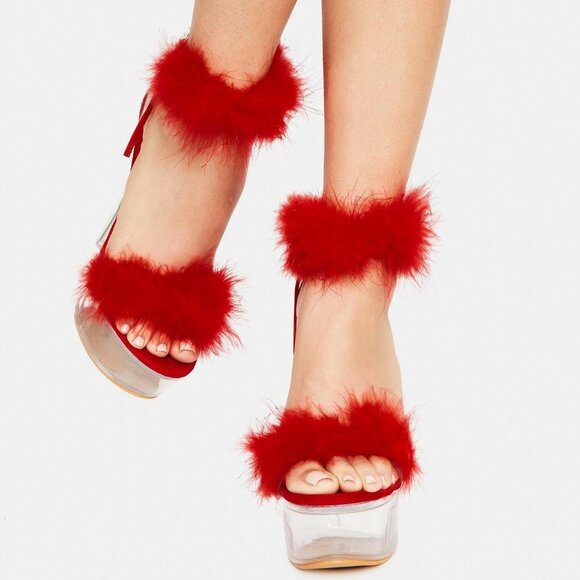 Marabou Feather Platform Shoes Sandals - Picture 14 of 15